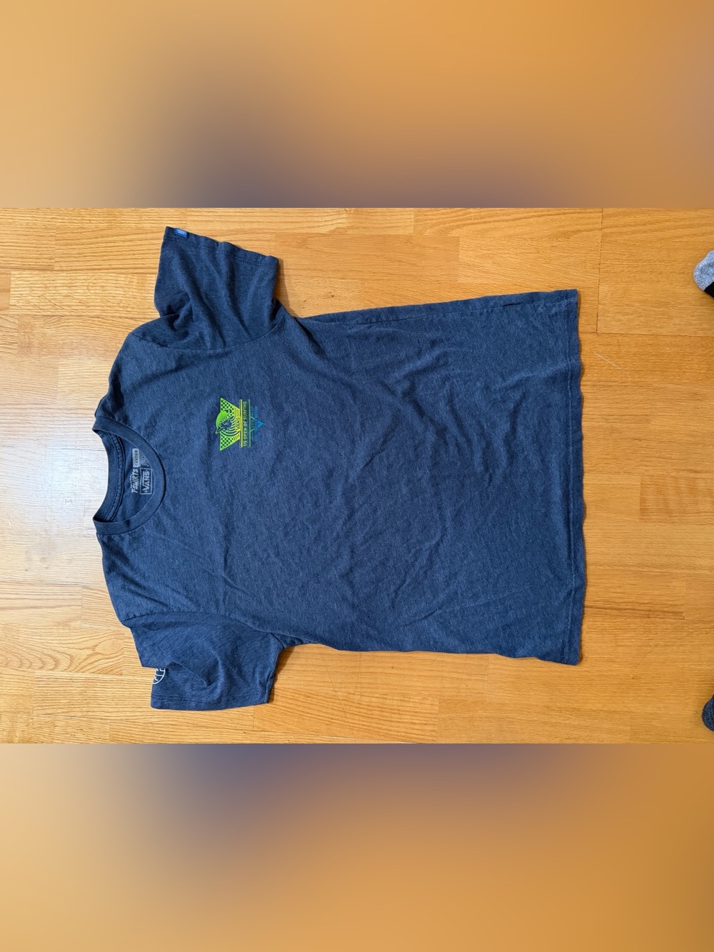 Men large Vans Navy Short Sleeve us open Tee with Lime Green Chest Logo